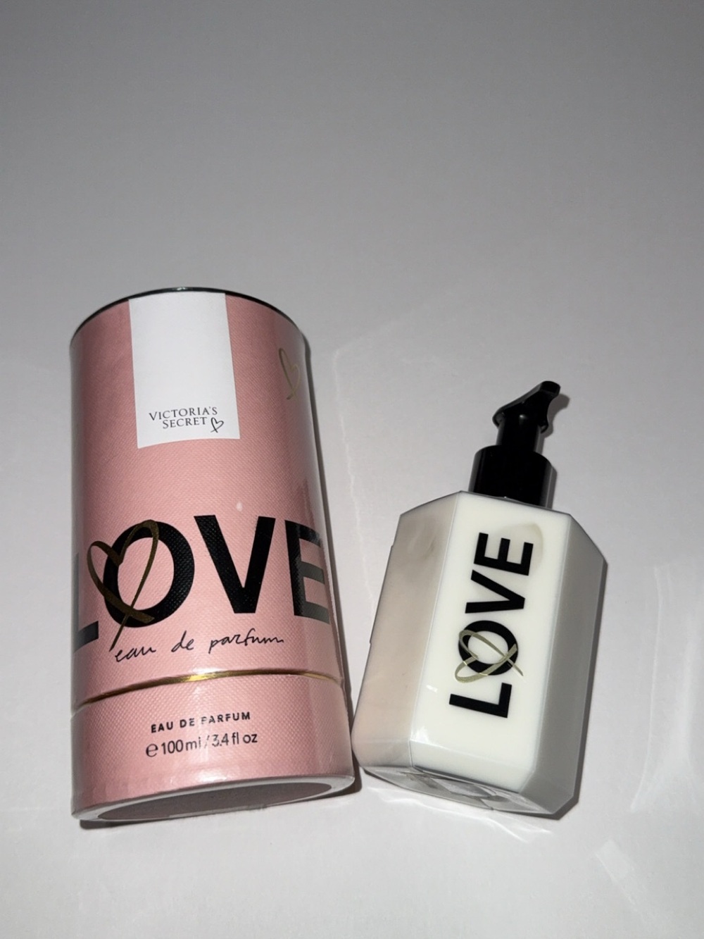 Victoria's Secret LOVE Lotion & Packaging - Pink, White, Black